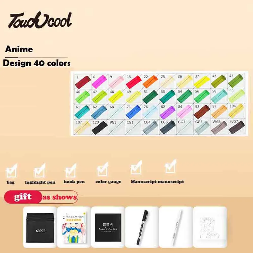 Anime -40 colors Маркер для рисования комплекты 30/40/60/80 Цвета аниме эскиз конструкции манга спиртовой фломастер для рисования - Цвет: Anime -40 colors