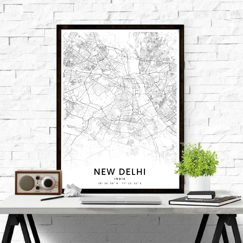 Black-White-New-Delhi-India-City-Map-Art-Poster-Modern-Wall-Art-Canvas-Painting-Nordic-Decorative (3)