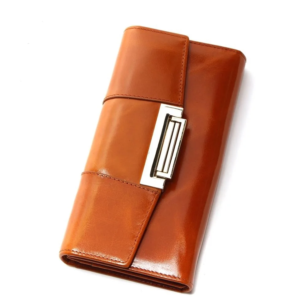 

Fashion New Style Genuine Leather Europe And America Wallet Oil Wax Multi Card Bit Three Fold Large-Volume WOMEN'S Wallet