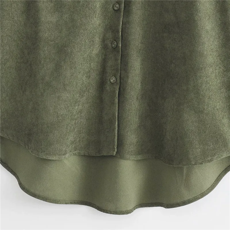 Женская негабаритная блузка ArmyGreen, одноцветная Асимметричная Вельветовая рубашка с длинными рукавами и лацканами, женские повседневные свободные шикарные топы, блузы