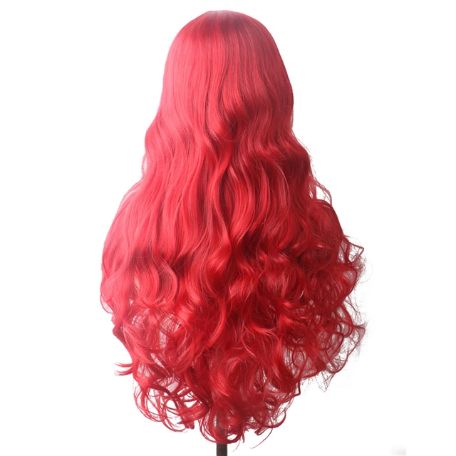 WoodFestival Wavy Synthetic Hair Wig Cosplay Ladies Colored Long Wigs For Women White Pink Red Dark Brown Green Blue Grey Ombre Red