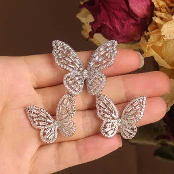 Hot Sale Fashion Jewelry Exquisite Copper Inlaid Zircon Earrings Ring Set Luxury Elegant Butterfly Prom Party Earrings for women