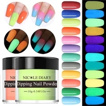 NICOLE дневник ультратонкая светящаяся пудра для ногтей набор фосфорных окунаний блеск светящийся в темноте светящийся флуоресцентный натуральный сухой хром