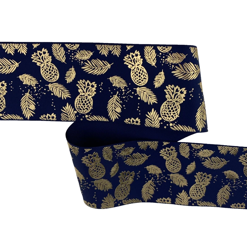 3 дюйма(75 мм) на заказ голографическая печатная Золотая фольга корсажная лента листья узор для бантов