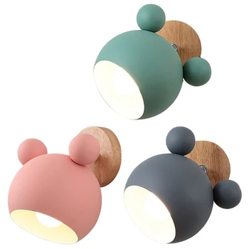 

LED Wall Lamp E27 Macaron Background Wall Lights Children Reading Bedside Fixture Home Bedroom Wood Sconces