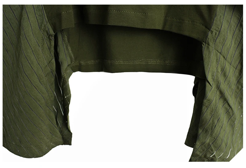 [EAM] Women Army Green Irregular Split Big Size T-shirt New Round Neck Long Sleeve  Fashion Tide  Spring Autumn 2020 1Z450