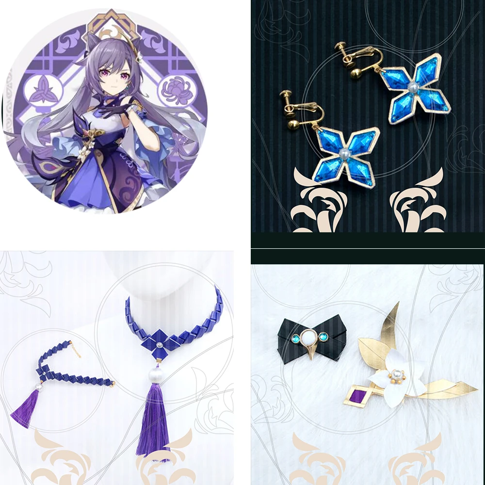 Genshin Impact Keqing Necklace Ear Clip Hair Accessories Cosplay Props  Vision Element Weapons Pendant Fashion Ear Clip - Costume Props - AliExpress