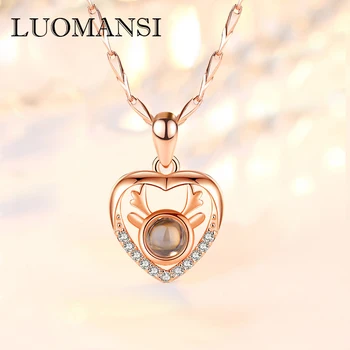 

Luomansi Love Heart Necklace S925 Sterling Silver Necklace Natural Gemstone Antler Pendant Rose Gold Set Chain