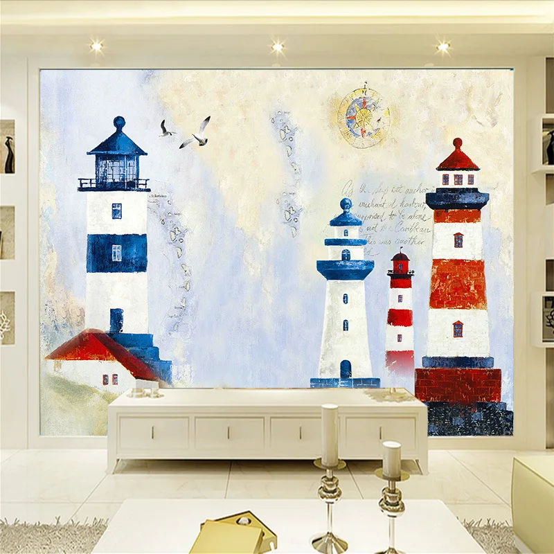 

TV Backdrop Wallpaper Living Room Hand-Painted Nonwoven Fabric Special Offer Mural European Style 3D Seamless Mediterranean Ligh