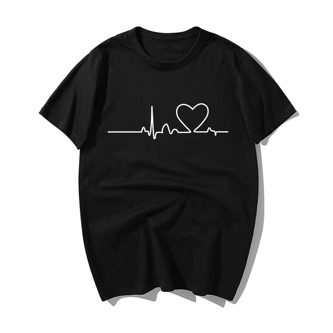 Fashion Mountain Heartbeat Print T-Shirt Men Funny Love Summer 100% Cotton Short Sleeves Couple T Shirts Hip Hop Tpos | Мужская одежда