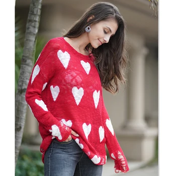 

Autumn Women Long Sleeve Knitted Heart Sweater Casual Hollow Out Loose Pullover Sweaters Femme Oversized Winter Clothes
