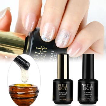 

15ml Gold Diamond Top Coat Nail Polish Gel UV Soak Off For All Gel No Wipe Top Coat Long Lasting Lacker Nail Art Manicure LE1594