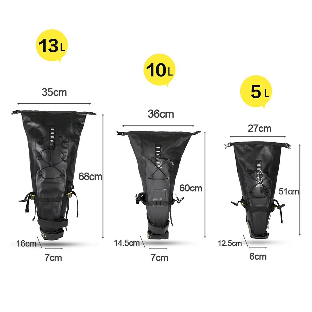 Rhinowalk Bike Waterproof Bicycle Saddle Bag Reflective Large Capacity Foldable Tail Rear Bag Cycling MTB Trunk Pannier Black