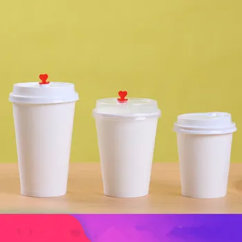 

50pcs/100pcs pure white milk tea paper cup 8oz/14oz/16oz disposable coffee cup thickening drink takeaway packaging cup with lids