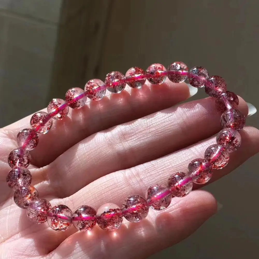Натуральный Lepidocrocite Кварц Браслет красный супер семь Камень круглые бусины стрейч кристалл браслет 7 мм AAAAA сертификат