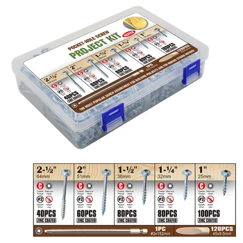

Pocket-Hole Screw Set 5 Sizes Fine Coarse Thread Wood Screws Wood Working Pocket Hole Jig for Furniture Manufacturers