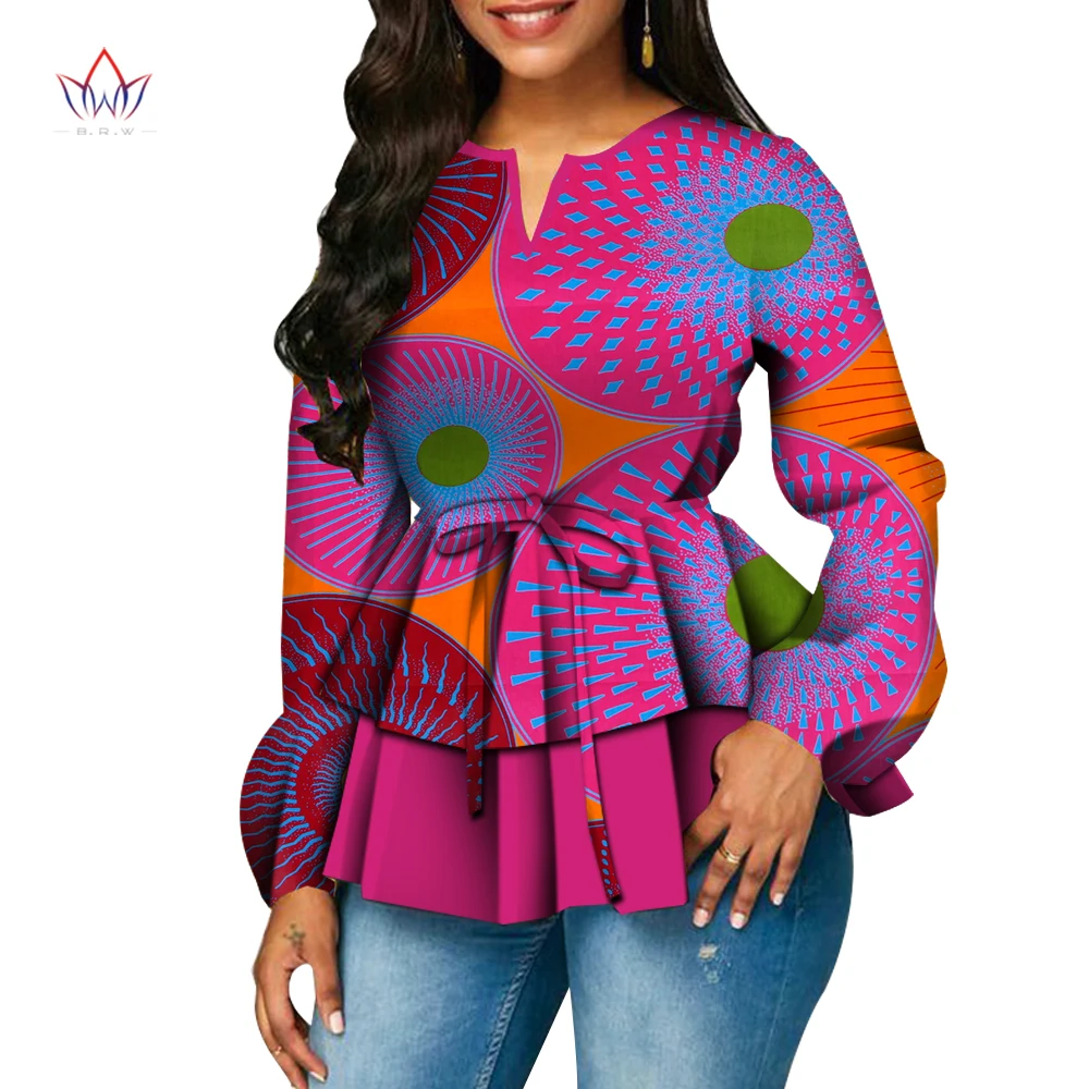 ファッション BAZINRICHE Women African Print Long Sleeves Top Shirt Dashiki V Neck Shirts BAZINRICHE Women African Print Long Sleeves Top Shirt