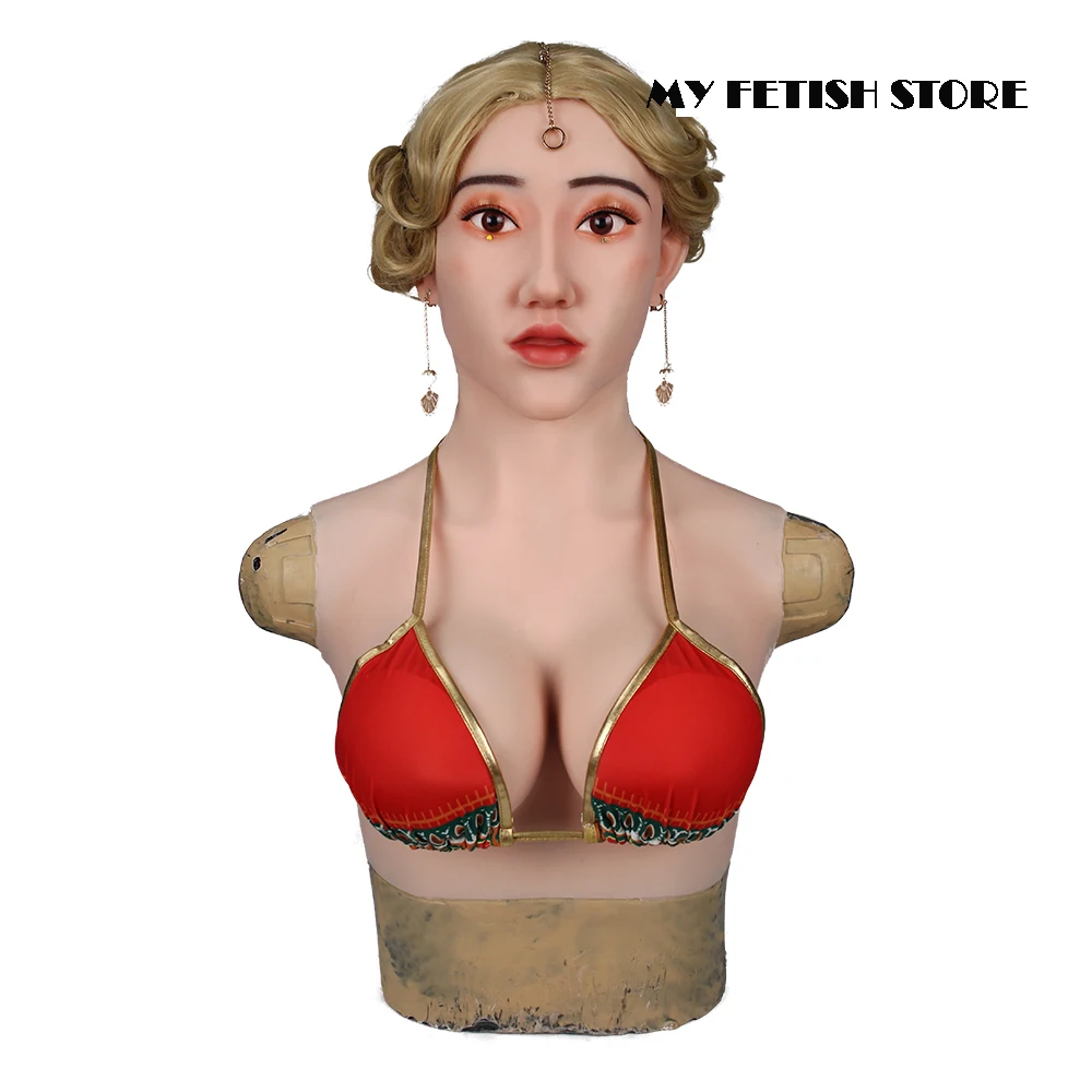 (Sivir-1G)Crossdress Full Head Realistic Silicone Girl Female Disguise Party Cosplay Transgender Mask With E Cup Breast Torso |