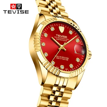 

TEVISE Mens Watches Luxury Gold Tone Male Mechanical Relogio Male Clock Business Wristwatch Automatic Date Display Zegarek Meski
