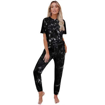 

SIMISI Women's Pajamas Set European and American Tie-dye Fashion Polyester Sleepwear Round Neck Short Home Clothes Wearable