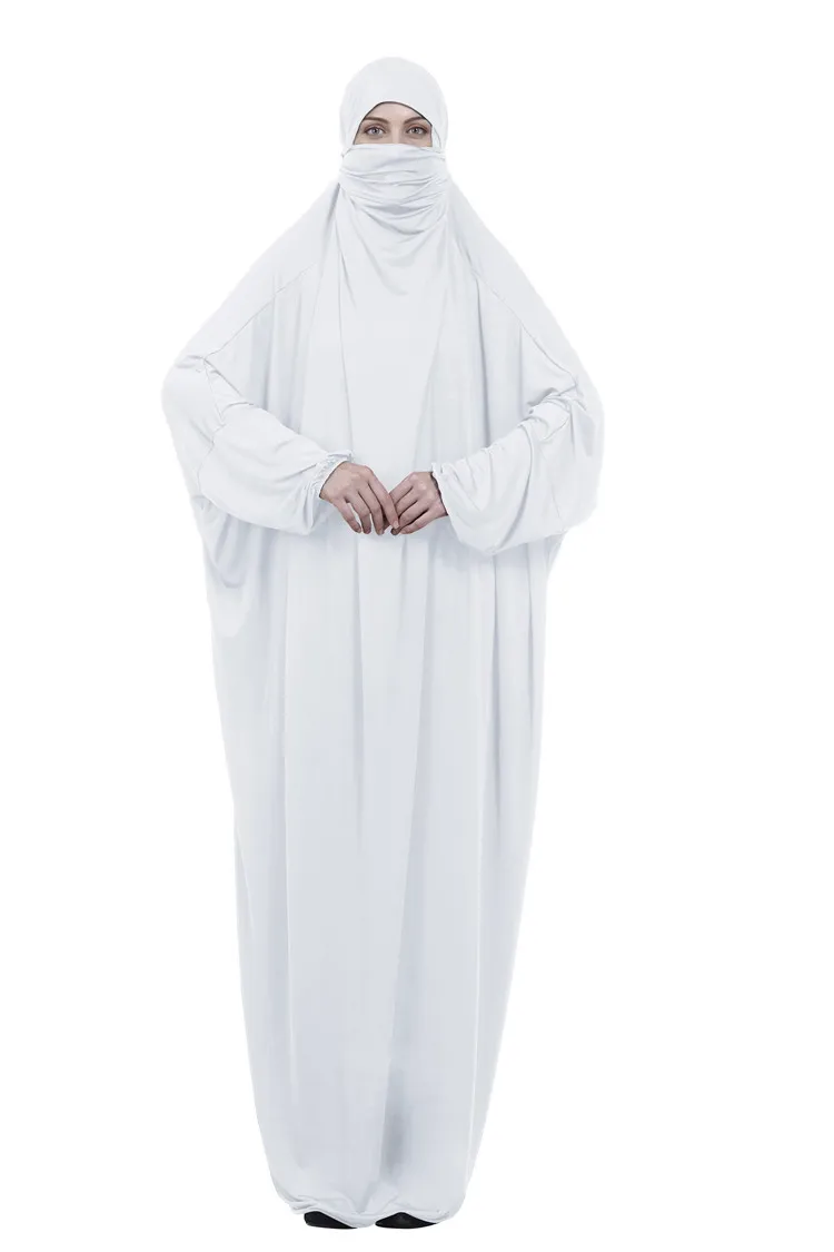 Женские мусульманские длинные абайя для молитв полный костюм косплей халат кафтан арабский с капюшоном Исламский Бурка Khimar Veil Niqab свободные Jilbab Ближний Восток - Цвет: White