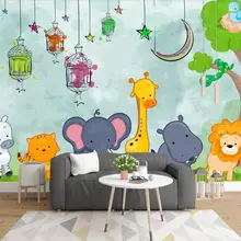 Custom 3D mural wallpaper Nordic modern minimalist hand-painted cartoon animal world children's room mural background wall