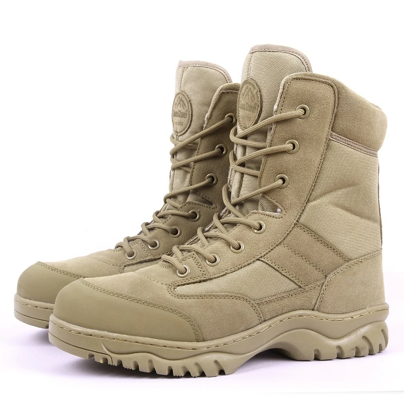 Unisex High Top Military Tactical Boots Men Leather Outdoor Waterproof Hunting Boots Women High Quality Camo Desert Magnum Boots - Цвет: Бежевый