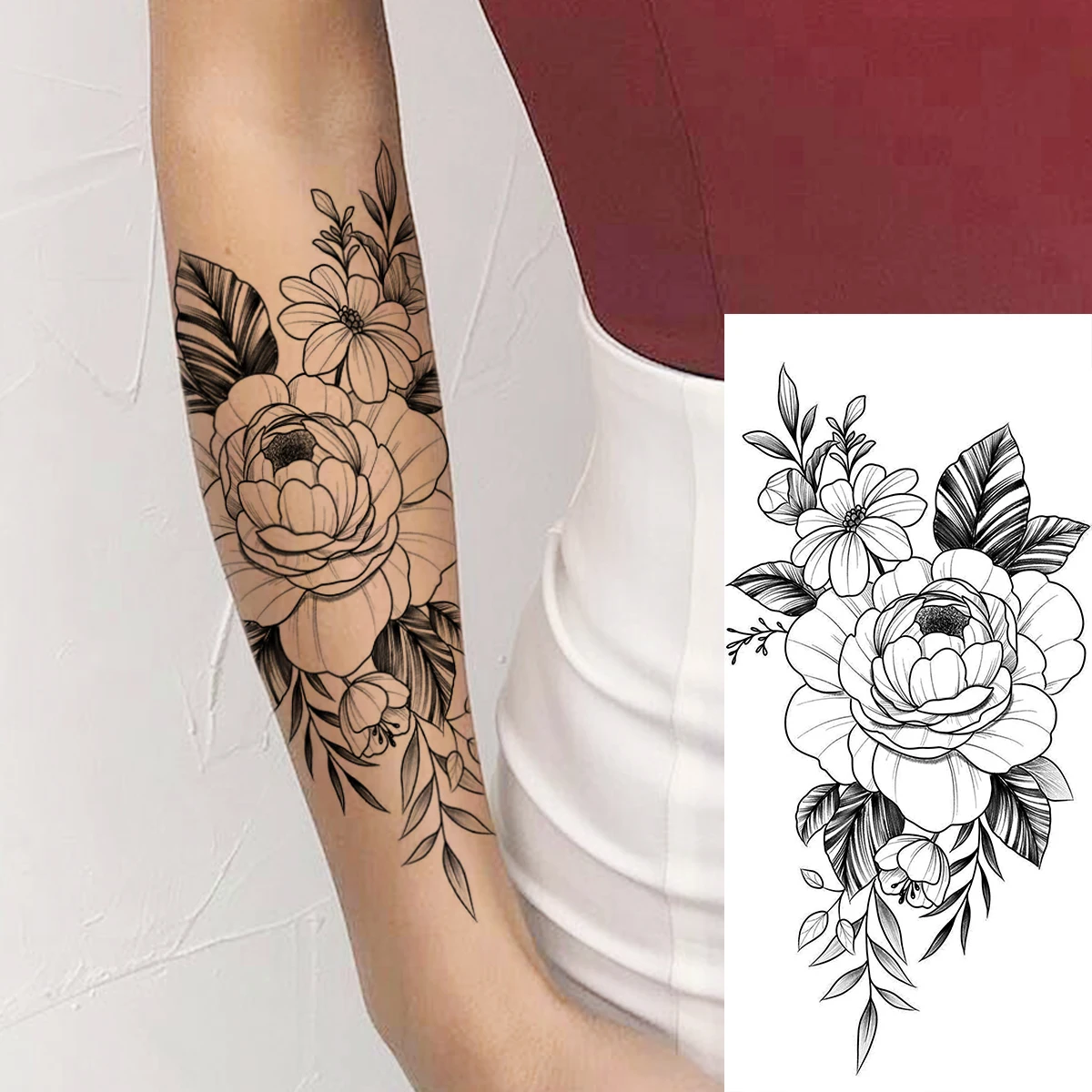 Tatouage Avant Bras Fleur Femme Tatouages Temporaires à Motif de Fleur de Pivoine et Avant Bras pour Femme  Adulte, Faux Tatouage de Nunlia Rose, Peinture Artistique Corporelle  Étanche, Décalcomanie | AliExpress