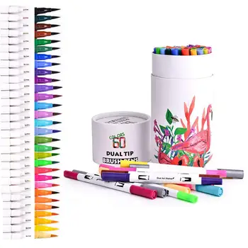 

Artist Brush Markers Pens for Kids Adult Coloring Books, 60 Colors Dual Tip Brush Fineliner Art Marker Pen for Drawing Sketching