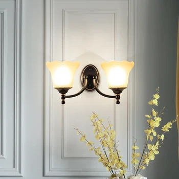 

FKL Retro Copper Wall Lamp American Country Bedside Lamp Corridor Aisle Quiet Comfortable Lighting Lamp Living room Wall Lamp