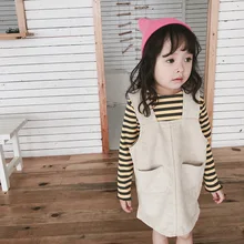 WLG для девочек на каждый день в виде комбинезона для детей; осенние вельветовые хаки кармана; повседневная одежда для маленьких девочек; подходит к любой одежде; одежда От 1 до 6 лет