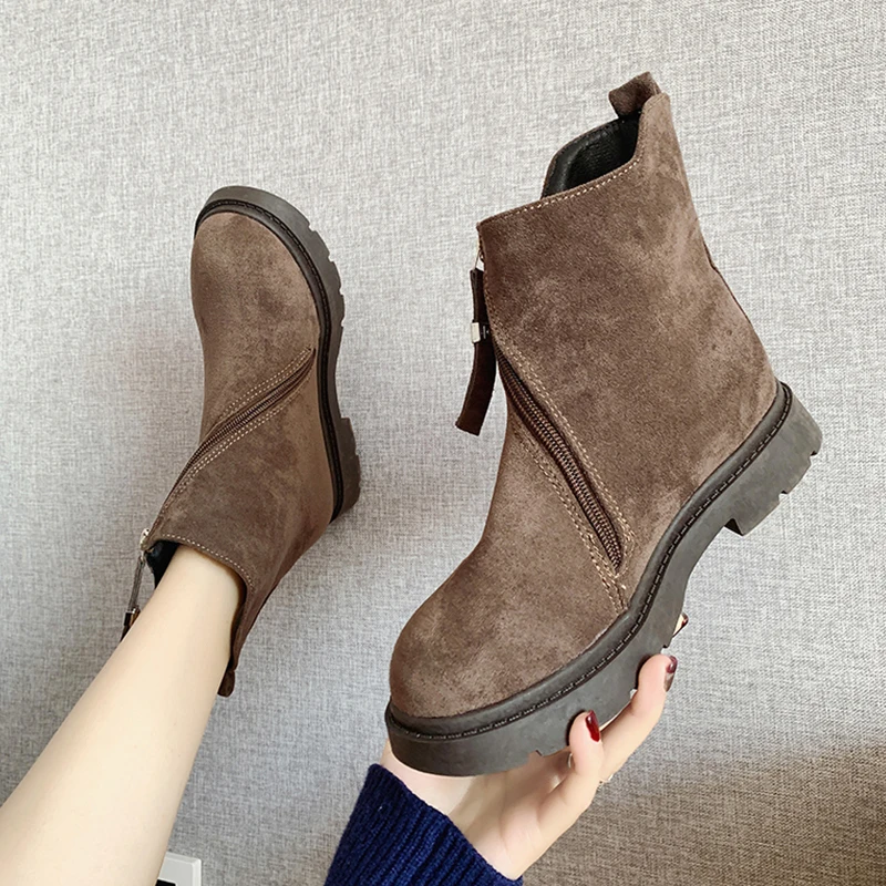 Low Heels booties Riding Boots Zipper Bootee Woman Brand Women's Shoes Lace Up Booties Ladies Round Toe Fashion Autumn