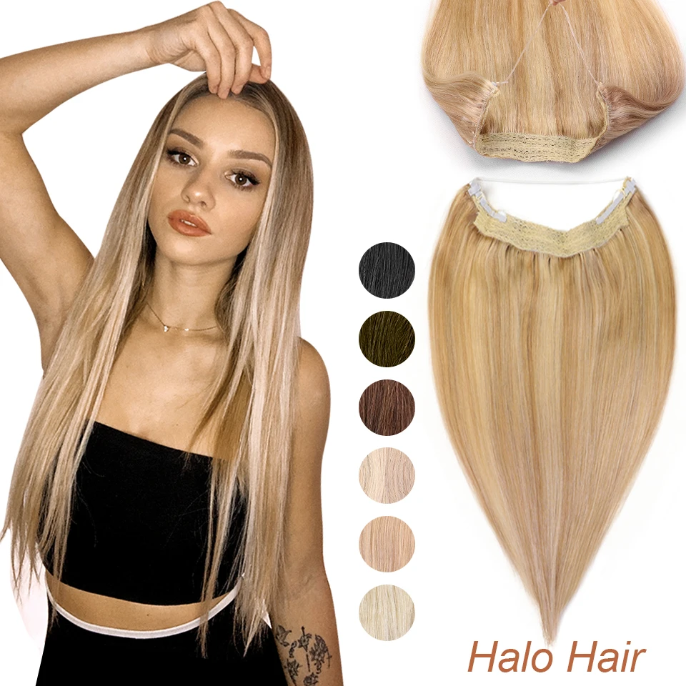 Hair-Extension Human-Hair-Machine Blonde Remy-Secret MRSHAIR Weft Halo 14 Straps Lace