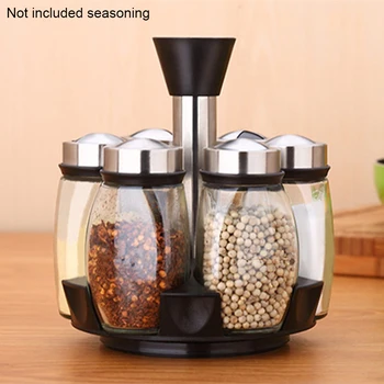 

7 Pcs Condiment Container Storage Space Saving Practical Seasoning Bottle Set Kitchen Tools Holder Rotating Rack Stainless Steel