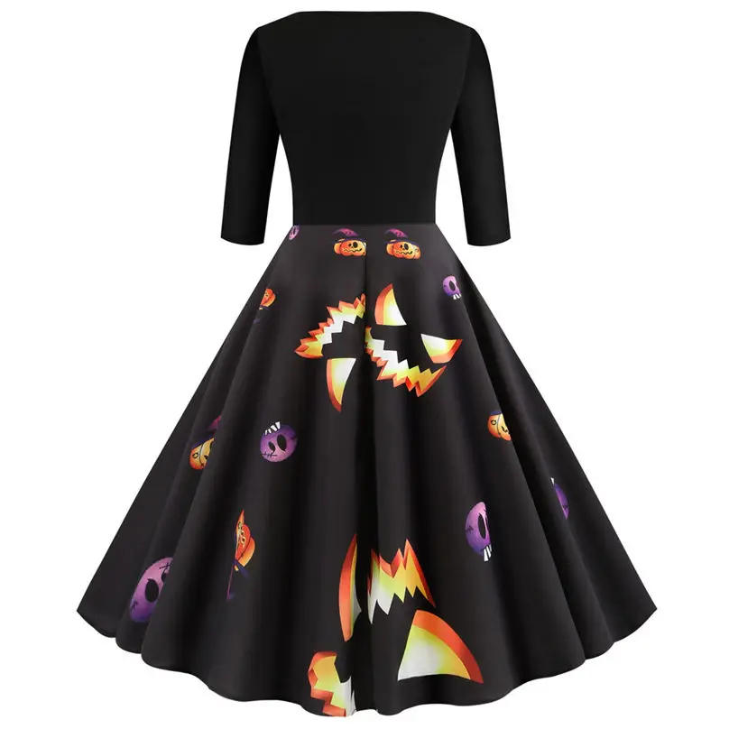 New Fashion Halloween Women Dress Autumn Vintage Long Sleeve Halloween Housewife Evening Party Prom Dress Vestidos 4S13 (3)