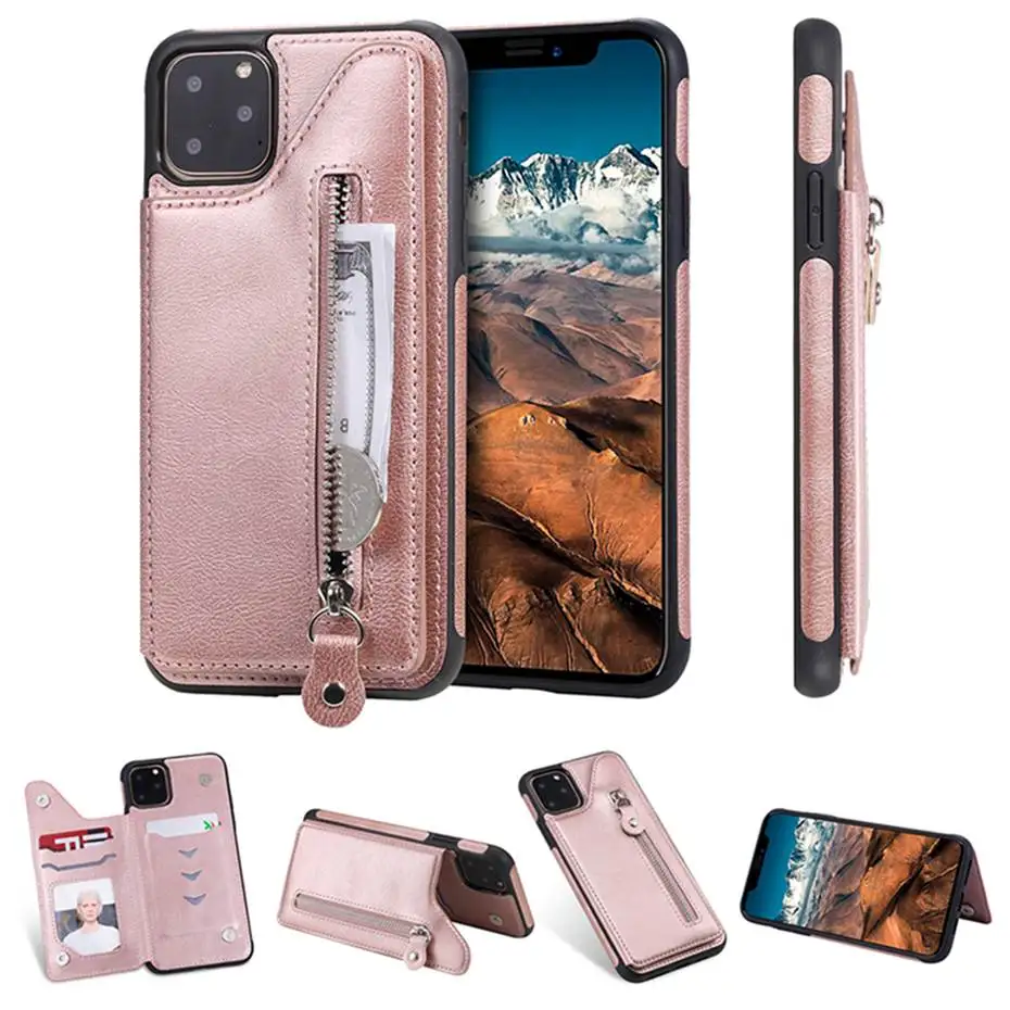 Кожаный флип-чехол на молнии для IPhone X Xr XS max 11 Pro Max держатель карт чехол iPhone 6 6s 7 8 Plus