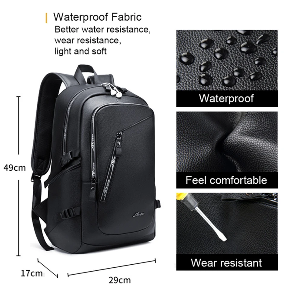 Кожаный рюкзак из искусственной кожи для путешествий, мужской рюкзак для ноутбука, 15,6 дюймов, Мужская водонепроницаемая сумка для ноутбука, школьные смарт-Сумки С usb зарядкой