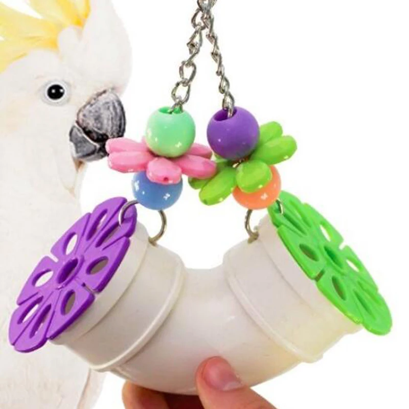Juguete para morder de loro, juguete para morder de pájaro de juguete, tubería de juguete, cadena de mordedura de acrílico, soporte de molienda de pata de la inteligencia
