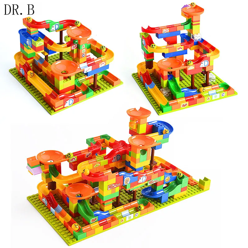 

DR.B 128PCS MINI Marble Race Run Maze Balls Track Building Blocks Funnel Slide Big Building Brick Compatible building blocks