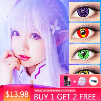 

2pcs with Case - Care Solution Halloween Contact Lenses Disposable Soft Lenses Colored Lenses For Cosplay Anime Eyes