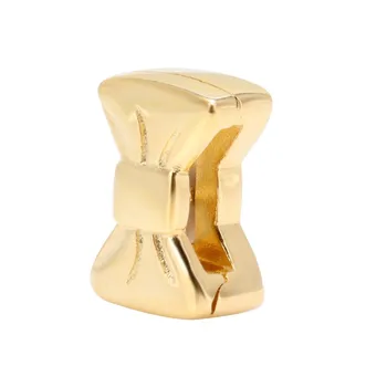 

Original 925 Sterling Silver Bead Gold Bow Fixed Clip Beads Fit Pandora Women Bracelet & Necklace Diy Jewelry