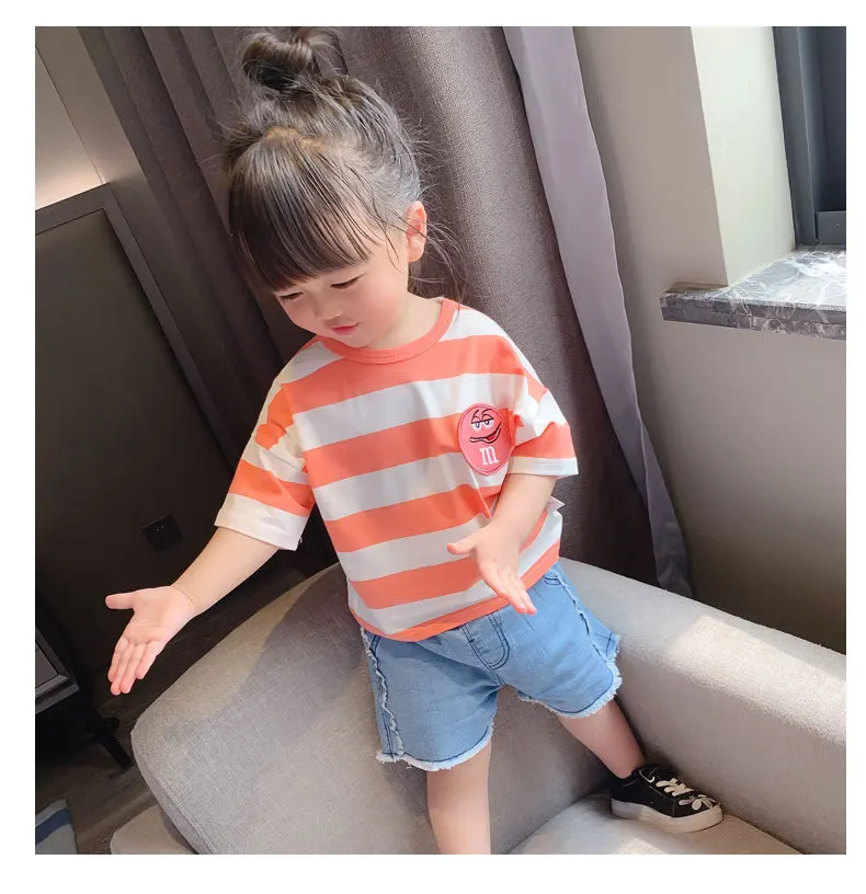 Одежда для детей среднего и маленького размера; коллекция года; сезон лето; Новинка; Милая футболка с рисунком для малышей; в полоску; короткий рукав; N206