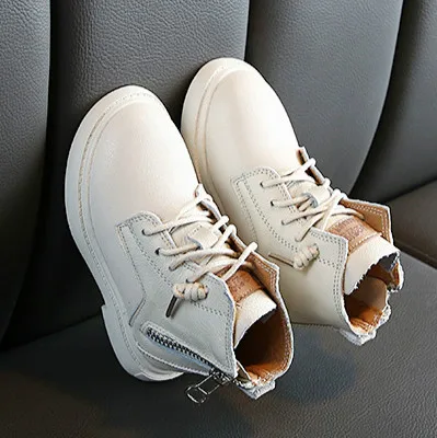 Beige cotton boots Новые детские ботинки; Ботинки martin из натуральной кожи; ботильоны с боковой молнией; Осенняя обувь; однотонная обувь для мальчиков; детская обувь; Botas - Цвет: Beige cotton boots