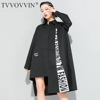 

Korea 2020 korean fashion new letter Print patchwork Long Sleeve blouse women high Street spring Irregular long shirt YH744