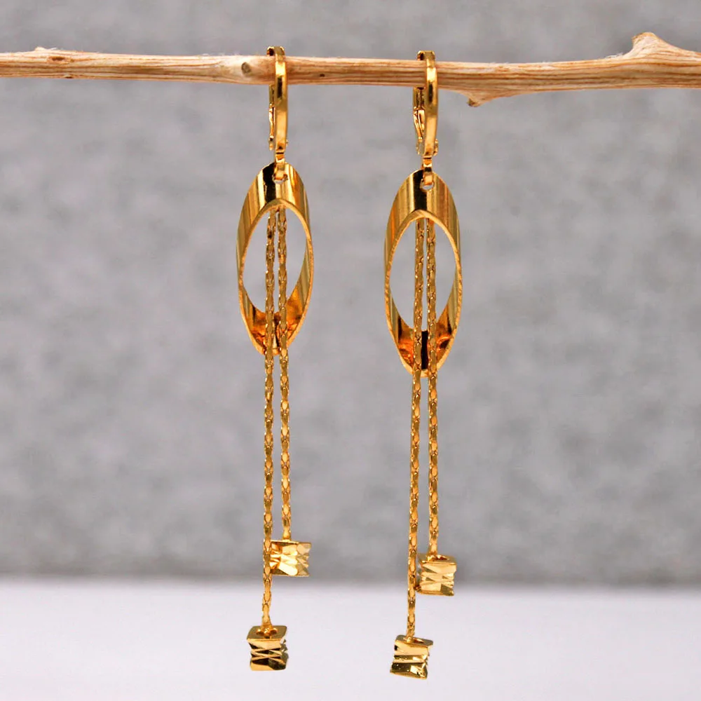 Trendy 18k Gold Copper Plated Chain Dangle Drop Earrings For Women Girls Fashion Jewelry Accessories Wedding Party Gift | Украшения и
