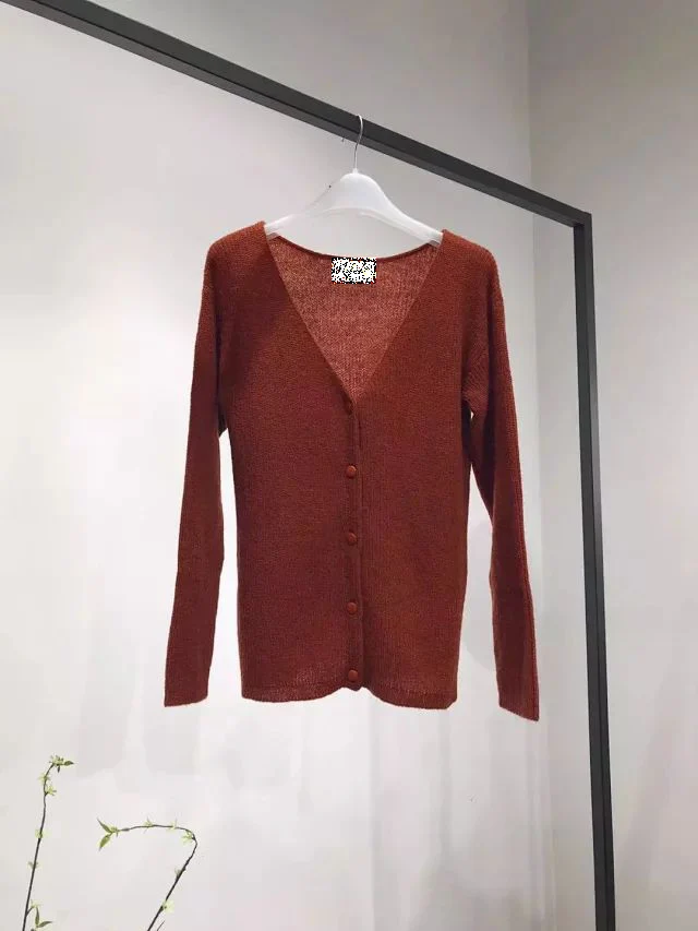dark brown Осенне-зимний модный кардиган Женская одежда из мохера и шерсти вязаные кардиганы с v-образным вырезом с длинным рукавом на пуговицах - Цвет: dark brown
