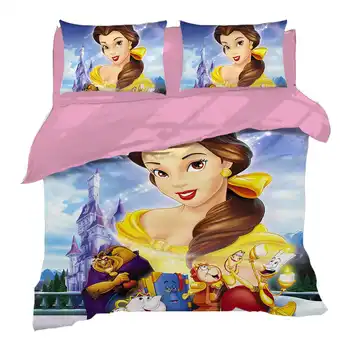 

Beauty and the Beast Bedding set Queen Size Bed Linens Belle Princess Mrs. Potts Quilt Duvet Covers for Girls room Single cover