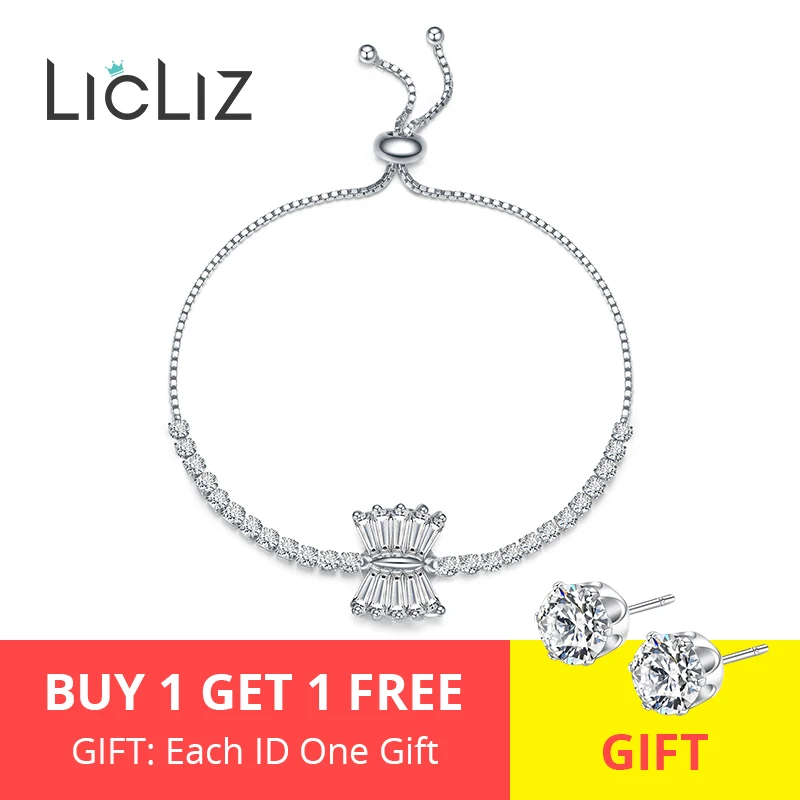 LicLiz, модный уникальный дизайн веера, очаровательные регулируемые браслеты для женщин, круглые CZ цирконы, белое золото, коробка, цепочка, ювелирное изделие LUB0204