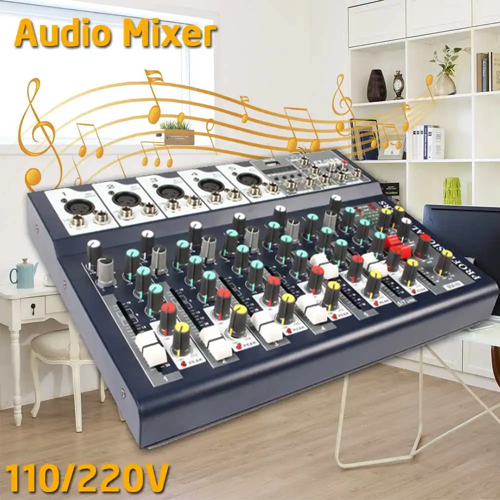 

48V 7 Channel bluetooth Audio Mixer Digital Microphone Sound Mixer Console Professional Karaoke Audio Mixer Amplifier With USB