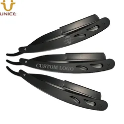 Customize LOGO 100 PCS Straight Edge Razor for Blades Men's Manual Shaver Shaving Knives Black Stainless Steel Men Beard Tool